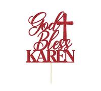 Personalised God Bless Cake Topper Custom Holy Communion Cake Topper Gifts with Any Name Glitter Cake Toppers Gifts for Baptism Christening First Communion Baby Shower Party Decorations (Red)