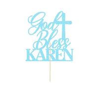 Personalised God Bless Cake Topper Custom Holy Communion Cake Topper Gifts with Any Name Glitter Cake Toppers Gifts for Baptism Christening First Communion Baby Shower Party Decorations (Baby Blue)