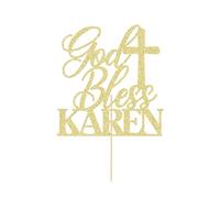 Personalised God Bless Cake Topper Custom Holy Communion Cake Topper Gifts with Any Name Glitter Cake Toppers Gifts for Baptism Christening First Communion Baby Shower (Champagne Gold)