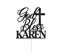 Personalised God Bless Cake Topper Custom Holy Communion Cake Topper Gifts with Any Name Glitter Cake Toppers Gifts for Baptism Christening First Communion Baby Shower Party Decorations (Black)