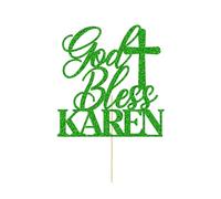 Personalised God Bless Cake Topper Custom Holy Communion Cake Topper Gifts with Any Name Glitter Cake Toppers Gifts for Baptism Christening First Communion Baby Shower Party Decorations (Green)