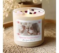 Personalised Godmother Candle - Cherry Blossom Scented with Rose Petals & Rose Quartz - Upload Photo & Message - 8oz Soy Candle in Gift Box - Birthday, Mother’s Day & Christmas