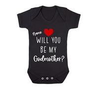 Personalised Godparent proposal, custom name will you be my Godmother [BBY7] baby grow vest, 0-3 months, Black