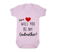 Personalised Godparent proposal, custom name will you be my Godmother [BBY7] baby grow vest, 6-12 months, Pastel Pink