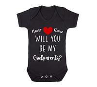 Personalised Godparent proposal for couples, custom names will you be my Godparents [BBY7] baby grow vest, 0-3 months, Black