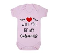 Personalised Godparent proposal for couples, custom names will you be my Godparents [BBY7] baby grow vest, 3-6 months, Pastel Pink