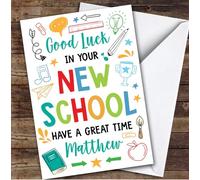 Personalised Going To New School Card For Anyone Bright Doodle | Custom Greetings Card For Going To New School Any Text Inside & Out