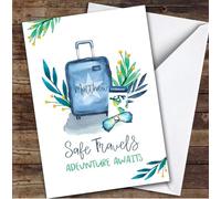 Personalised Going Travelling Card For Anyone Blue Suitcase Safe Travels | Custom Greetings Card For Going Travelling Any Text Inside & Out