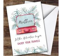 Personalised Going Travelling Card For Anyone Red Suitcase Floral | Custom Greetings Card For Going Travelling Any Text Inside & Out