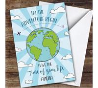 Personalised Going Travelling Card For Anyone World Aeroplane Blue | Personalized Custom Unique Greetings Card For Going Travelling Any Text Inside & Out