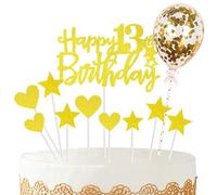 Personalised Gold Cake Toppers for Boy & Girl - Happy Birthday Sign & Glitter Cupcake Toppers for 13th Birthday Party