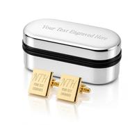 Personalised Gold Cufflinks for Men, Custom Engraved, Chrome Case Gift Box