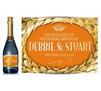 Personalised Gold Laurel Champagne Label - Birthday, Wedding, Engagement, Anniversary, Hen Night, Congratulations, Any Occasion You Choose (Gold/Orange)