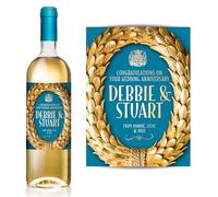 Personalised Gold Laurel Wine Bottle Label - Wedding, Engagement, Anniversary, Birthday, Congratulations, Hen Night or Any Occasion You Like (Gold/Blue)