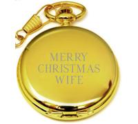 PERSONALISED GOLD MERRY CHRISTMAS WIFE POCKET WATCH PW185 CAN BE PERSONALISED ENGRAVED FREE