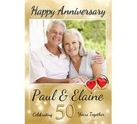 Personalised Golden 50th Wedding Anniversary Photo Poster Banner N70 (A2 (42cm x 59.4cm))