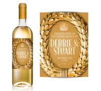 Personalised Golden Laurel Wine Bottle Label - Wedding, Engagement, Anniversary, Birthday, Congratulations, Hen Night or Any Occasion You Like (Gold/Gold)