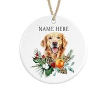 Personalised Golden Retriever Ceramic, Christmas Tree Bauble Decoration