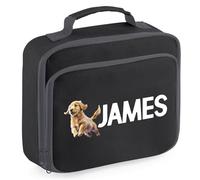 Personalised Golden Retriever Lunch Box Kids Boys Girls Dog Puppy Back to School Accessories Toddlers, 24cm x 20cm x 8cm, Black