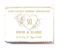 Personalised Golden Wedding Anniversary Edible Cake Topper - A4 Rectangle - Your Message Gold Party Decoration - Icing or Wafer (Edible Icing)