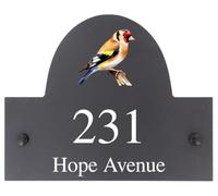 Personalised Goldfinch Bird Motif Natural Stone Slate House Name or House Number Plaque Sign - 25x20cm - Premium Smooth Stone Slate