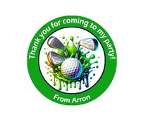 Personalised Golf Party Stickers - 45mm Round Labels for Party Bags, Favours or Sweet Cones - Golf Themed Birthday Decoration - 24 Green Golf Stickers