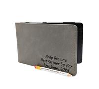 Personalised Golf Scorecard Holder PU Leather with Pencil | Custom Engraved Name | Gift for Men Dad Golfers | Stocking Filler Present for Him | Grey