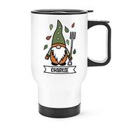 Personalised Gonk Gnome Green Orange Garden Travel Mug Cup with Handle