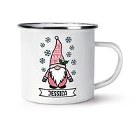 Personalised Gonk Gnome Pink Festive Christmas Enamel Mug Cup