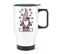 Personalised Gonk Gnome Pink Festive Christmas Travel Mug Cup with Handle