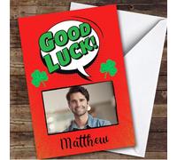 Personalised Good Luck Card For Anyone Photo Comic Book Red | Personalized Custom Unique Greetings Card For Good Luck Any Text Inside & Out