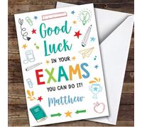 Personalised Good Luck In Exams Card For Anyone Bright Doodle | Personalized Custom Unique Greetings Card For Good Luck In Exams Any Text Inside & Out