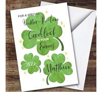 Personalised Good Luck In Exams Card For Brother-In-Law Lucky Clover | Personalized Custom Unique Greetings Card For Good Luck In Exams Any Text Inside & Out