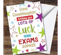 Personalised Good Luck In Exams Card For Great Granddaughter Bright Stars | Custom Greetings Card For Good Luck In Exams Any Text