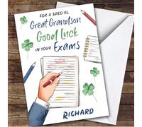 Personalised Good Luck In Exams Card For Great Grandson Hand Test | Custom Greetings Card For Good Luck In Exams Any Text Inside & Out