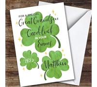 Personalised Good Luck In Exams Card For Great Grandson Lucky Clover | Personalized Custom Unique Greetings Card For Good Luck In Exams Any Text Inside & Out