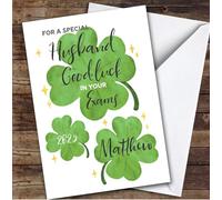 Personalised Good Luck In Exams Card For Husband Lucky Clover | Custom Greetings Card For Good Luck In Exams Any Text Inside & Out
