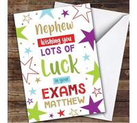 Personalised Good Luck In Exams Card For Nephew Bright Stars | Personalized Custom Unique Greetings Card For Good Luck In Exams Any Text Inside & Out