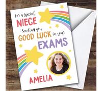 Personalised Good Luck In Exams Card For Niece Photo Rainbow Star | Custom Greetings Card For Good Luck In Exams Any Text Inside & Out