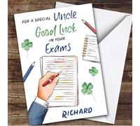 Personalised Good Luck In Exams Card For Uncle Hand Test | Custom Greetings Card For Good Luck In Exams Any Text Inside & Out