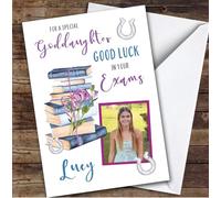 Personalised Good Luck In Your Exams Card For Goddaughter Photo Purple Books | Custom Greetings Card For Good Luck In Your Exams Any Text