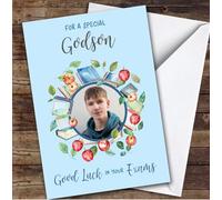 Personalised Good Luck In Your Exams Card For Godson Photo Apple Books Blue | Personalized Custom Unique Greetings Card For Good Luck In Your Exams Any Text