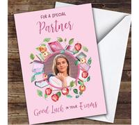 Personalised Good Luck In Your Exams Card For Partner Photo Apple Books Pink | Personalized Custom Unique Greetings Card For Good Luck In Your Exams Any Text