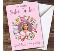 Personalised Good Luck In Your Exams Card For Sister-In-Law Photo Apple Pink | Custom Greetings Card For Good Luck In Your Exams Any Text