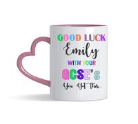 Personalised Good Luck with Your GCSEs Mug, Add 'Any Name' You've got This Gift, Exam Good Luck Gift Heart Handle Coffee, Tea Mug. (Pink)