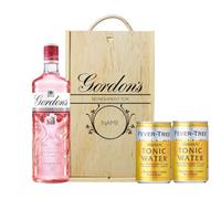 Personalised Gordon’s Pink Gin Gift Set with Fever-Tree Tonics 70cl 37.5% ABV in Personalised Double Wooden Box - Custom Pink Gin & Tonic Gift for Her Birthday UK