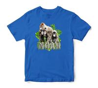 Personalised Gorilla T Shirt for Kids Custom Name Zoo Animal Top Boys Girls, 3-4 Years, Royal Blue