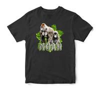 Personalised Gorilla T Shirt for Kids Custom Name Zoo Animal Top Boys Girls, 5-6 Years, Black