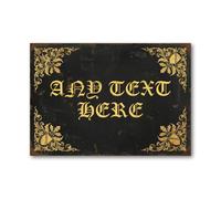 Personalised Gothic Aluminium Plaque for Home Bar or House Name - Ornate Gold Flourish Metal Sign for Pub Hallway Kitchen Workshop Keepsake