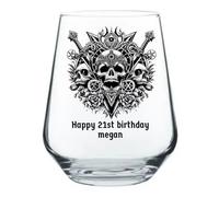 Personalised Gothic Skull Wine Glass - 315ml Clear Stemless Glass with Dark Mountain Design, Custom Name Birthday Gift for Gothic, Witchy & Fantasy Lovers